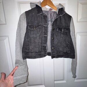 Bongo Cropped Denim Hoodie Jacket Gray Black | Size L | Y2K Streetwear